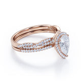 1.25 Carat Pear Cut Moissanite Twisted Wedding Ring Set