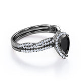 1.50 ct Pear Lab Black Diamond Twisted Wedding Ring Set