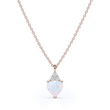 Delicate 1.05 Carat Heart Shaped Ethopian Opal and Diamond Three Prong Pendant Necklace In White Gold For Her.
