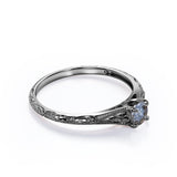 Exquisite Milgrain Solitaire .50 Carat Round Cut Natural Galaxy Black Grey Salt and Pepper Diamond Filigree Engagement Ring for Her