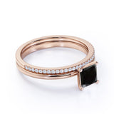 Vintage design 1.50 Carat Princess cut Lab Black Diamond Wedding Set for Women in Rose Gold