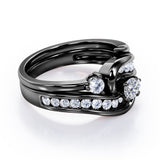 Twisted Tension - Prong 1 TCW Round Brilliant Cut Moissanite and Diamond - Flush Channel Wedding Set in White Gold