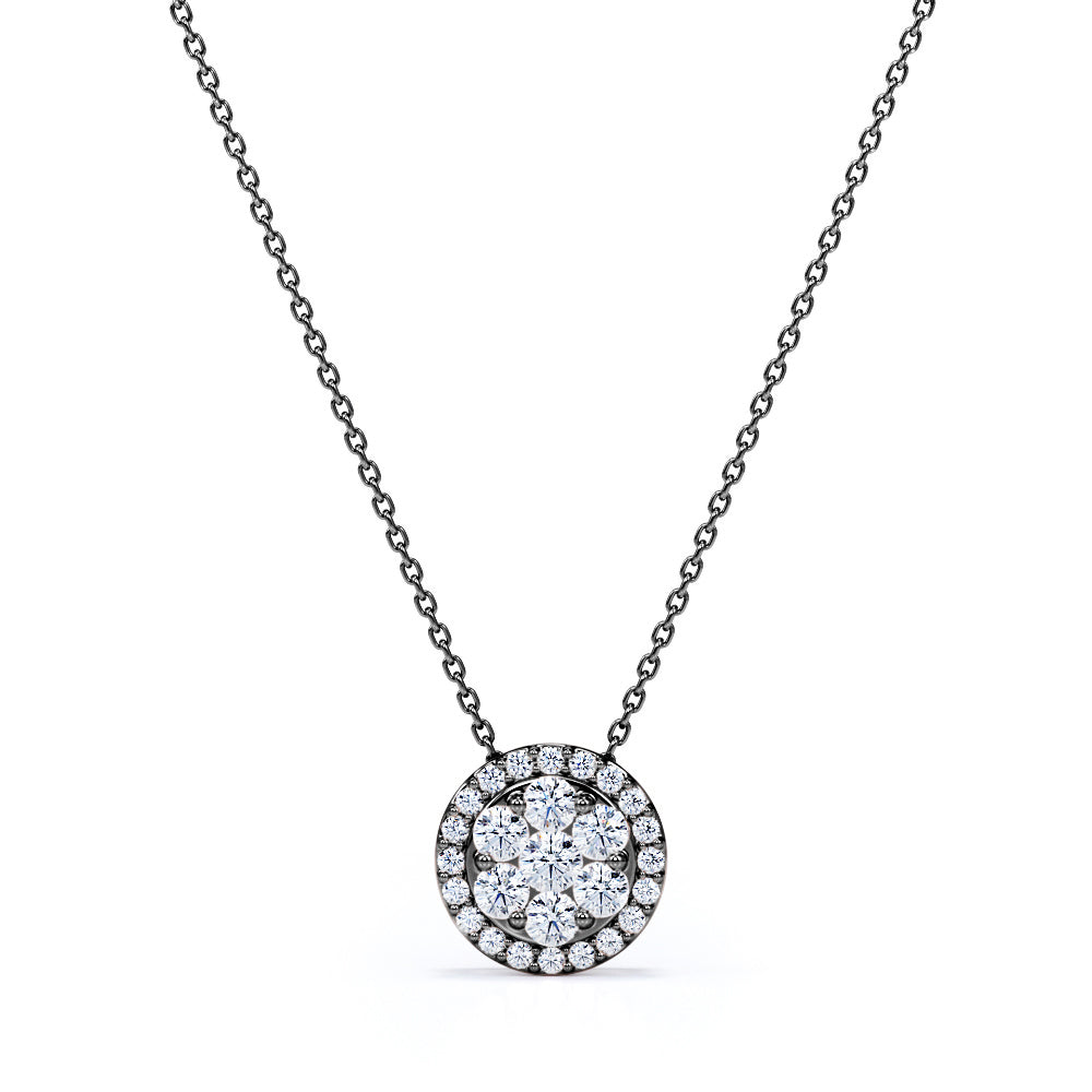 Flower Design 0.25 Carat Round Cut Moissanite Halo Pendant Necklace In White Gold