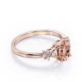 Luxurious Clover Lucky Leaf 0.5 carat Oval Morganite and Diamond Engagement Ring in Rose Gold