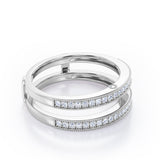 Milgrain Decorated Dual Band - 0.3 TCW Round Cut Diamond - Scalloped Pave Channel Wedding Band - 10K White Gold