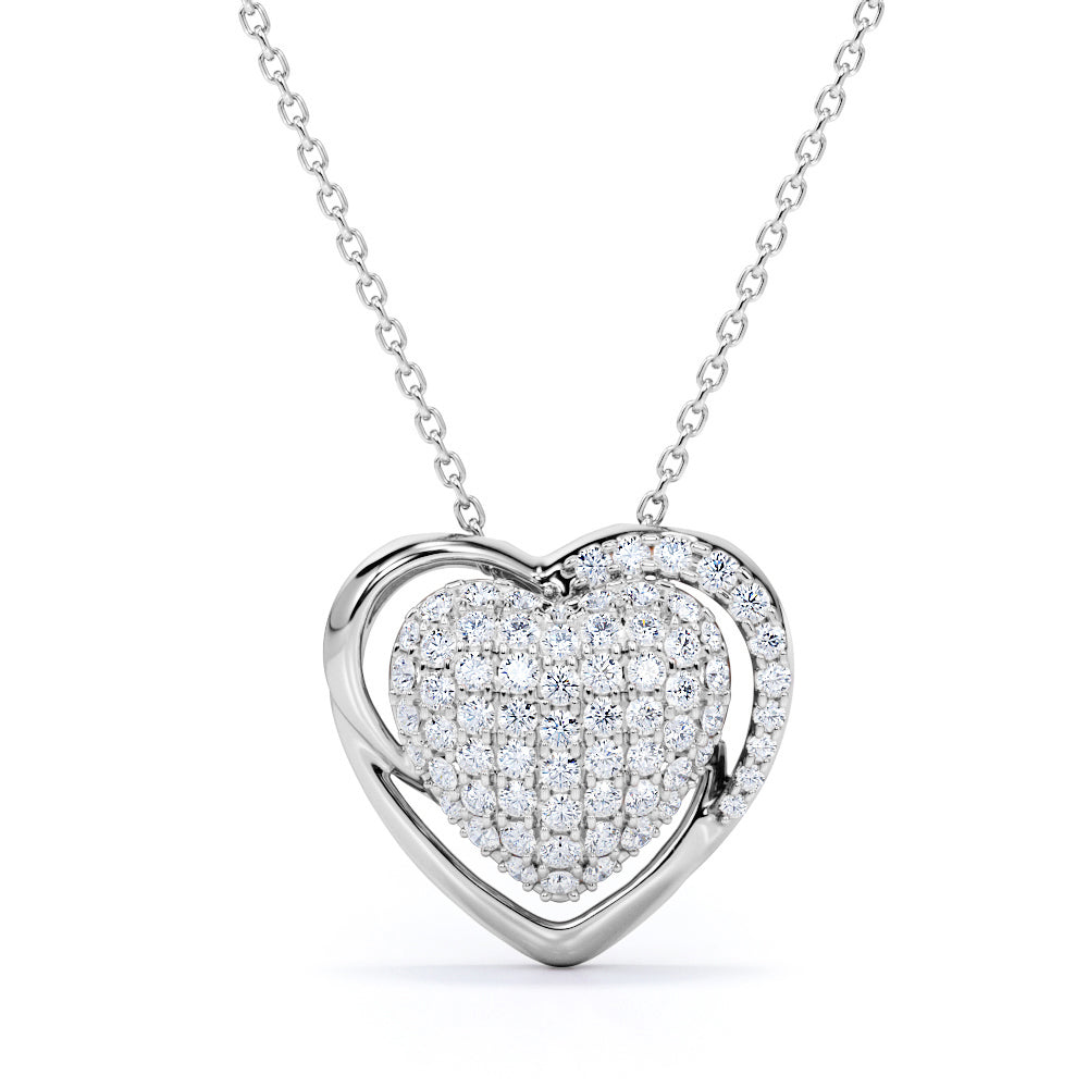 Frame Heart Clustered 0.55 carat Round Diamond/ Moissanite Pendant Necklace in 18k Rose Gold Over Silver