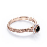 1.15 Carat Round Cut Lab Grown Black Diamond Antique Art Deco Engagement Ring In White Gold