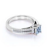 Split Shank 1.75 ct Princess Aquamarine Engagement Ring