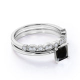 Bestselling 1.50 Carat Princess cut Wedding Ring Set with Lab Black Diamond for Women in White Gold