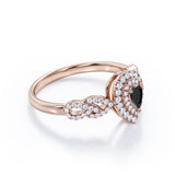 1.67 Carat Pear Cut Lab Grown Black Diamond Double Halo Engagement Ring In White Gold