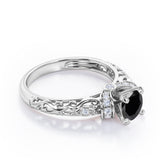 Classic Four Prong 1.15 Carat Round Cut Black Diamond Art Deco Engagement Ring In Black Gold