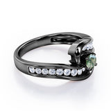 Spinning 0.7 carat Round Green Moss Agate and Moissanite Channel Engagement Ring in White Gold