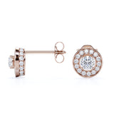 Circle Channel Set 1.20 Carat Round Cut Certified Moissanite and Diamond Hidden Halo Stud Earrings in Rose Gold
