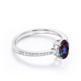 Affordable 1.40 Carat Oval Cut Lab Created Alexandrite And Diamond Four Prong Pave Engagement Ring In White Gold