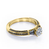 Triple Pave Channel -1.35 TCW Round Shaped Moissanite with Lab Created Black Diamond - 5 Stone Engagement Ring in Rose Gold