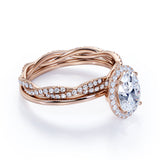 1.75 Carat Stylish Moissanite and Diamond Ring Oval Cut Halo Bridal Set in Rose Gold