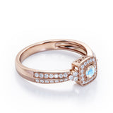 Double Pave Channel 1.5 Carat Round-Shaped Moonstone and diamond Halo Cluster Engagement Ring in Rose Gold