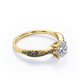 Basket Cathedral - 1.45 TCW Round Shape Moissanite with Lab Created Black Diamond - Crossover Pave Engagement Ring in Black Gold