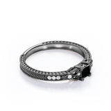 1.1 Carat Princess Cut Lab Grown Black Diamond Vintage Milgrain Engagement Ring In White Gold