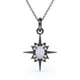 Beaded Star Halo 1.10 Carat Oval Cut Genuine Opal And Diamond Four Prong Pendant Necklace In White Gold