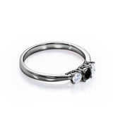 1.15 Carat Round Cut Lab Grown Black Diamond Three Stone Engagement Ring In White Gold