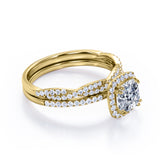 1.5 Carat Cushion Cut Moissanite And Diamond Halo Bridal Set In White Gold