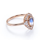 Huge 1.50 Carat Oval Shaped Blue Moonstone and Diamond Antique Engagement Ring in White Gold