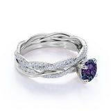 Infinity 1.75 Ct Round Cut Alexandrite Bridal Set