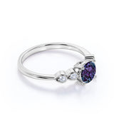 Minimal Prong Basket 1.15 Carat Round Cut Simulated Alexandrite and Diamond 5 Stone Engagement Ring