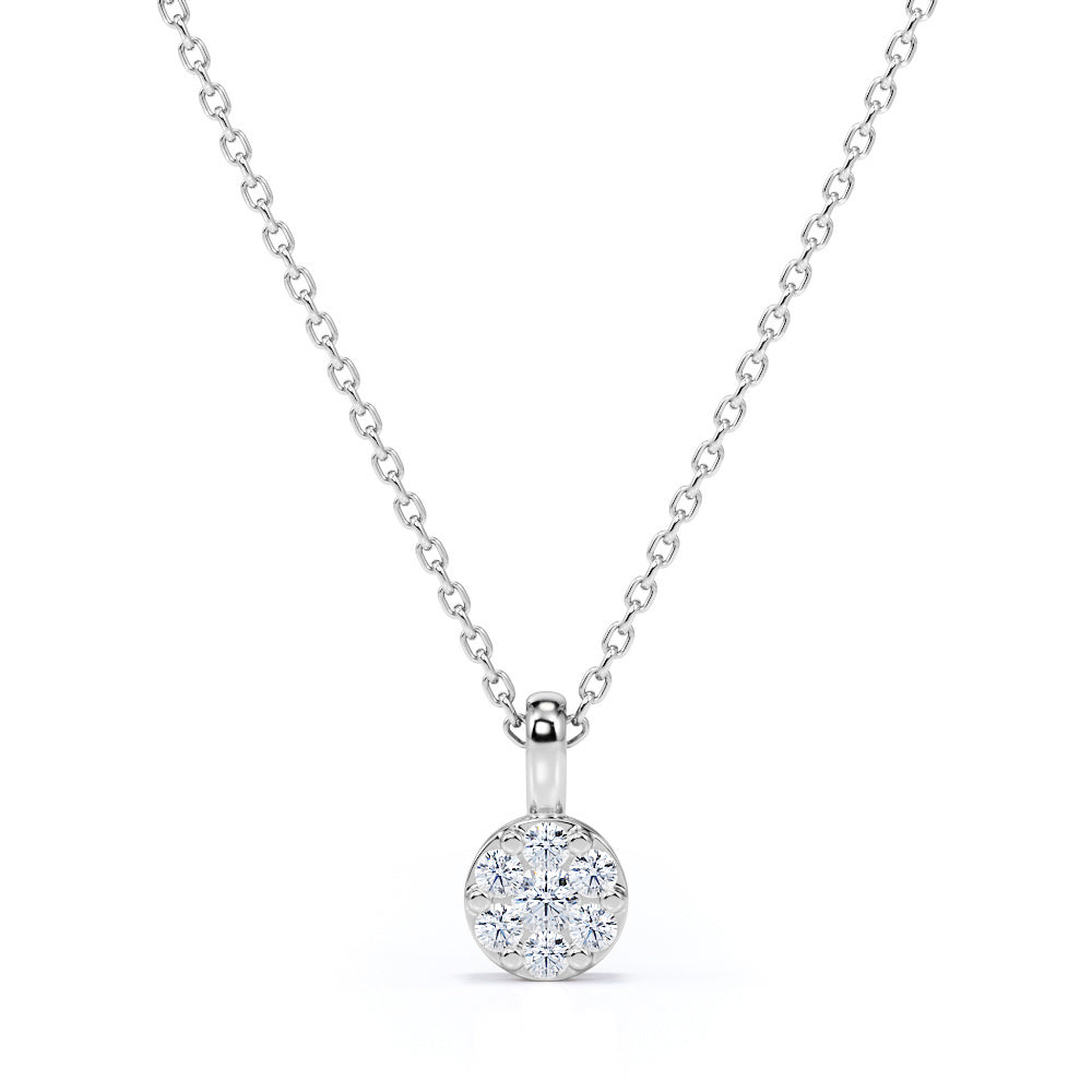 Minimal Frozen Floral 0.15 carat Round Moissanite and Diamond Pendant Necklace in 18k Rose Gold Over Silver