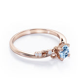 Stylish 1.05 Carat Round Cut Aquamarine And Diamond Seven Stone Engagement Ring In Rose Gold