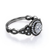 Antique Celtic Knot 0.8 carat Round Moissanite and Diamond Anniversary Ring in Black Gold