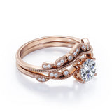 Vintage 1.5 Carat Round Cut Moissanite Bridal Set