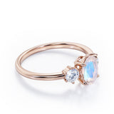 Simple Trio Stone 0.8 carat Oval Moonstone and Diamond Engagement Ring in Rose Gold