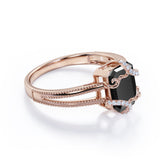 Wire Wrapped 1.50 Carat Emerald cut Lab Black Diamond Engagement Ring for Women in Rose Gold