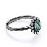 Unique 0.6 carat Oval Moss Agate and Moissanite Floating Halo Engagement Ring in White Gold