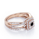 Double Infinity Split Shank - 1.4 Carat Round Shaped Black Diamond - Flush Cluster Halo Engagement Ring in White Gold