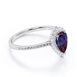Vintage Beaded 1.35 Carat Tear Drop Lab Created Alexandrite And Diamond Halo Engagement Ring In White Gold