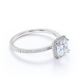 1.25 Carat Cushion Cut Moissanite Halo Engagement Ring Set