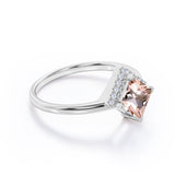 1.25 Carat Princess Cut Halo Morganite and Diamond Engagement Ring in 10k Rose Gold for Women
