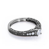 Antique 0.75 carat Round Cut Moissanite and Diamond Engagement Ring in White Gold