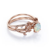 Leaf Art Deco 1 Ct Round Cut Lab Created Opal Bridal Set