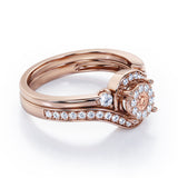 Pave-Prong Design 0.55 TCW Round Shape Morganite and Moissanite Bridal Ring Set in White Gold