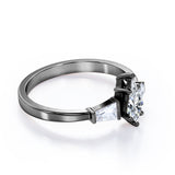 Classy Modern Three Stone Ring - 1 carat Kite Moissanite and Diamond Engagement Ring in Black Gold