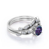 Vintage 1.50 Ct Round Lab Alexandrite Bridal Set