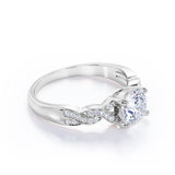 1.50 Carat Round Cut Moissanite And Diamond Solitaire Engagement Ring In White Gold