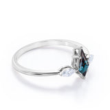 Trillion Six Prong 1 Carat Kite Shaped Lab Created Alexandrite And Diamond Three Stone Basket Set Engagement Ring In White Gold