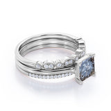 Art Deco 1 Ct Princess Salt and Pepper Diamond Trio Set