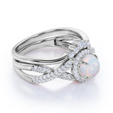 Twisted 1.50 Ct Round Cut Lab Created Opal Wedding Ring Set