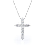 Shared-Prong 0.10 TCW Round Shape Moissanite Pave Style Cross Pendant Necklace in 18K White Gold Plating over Silver